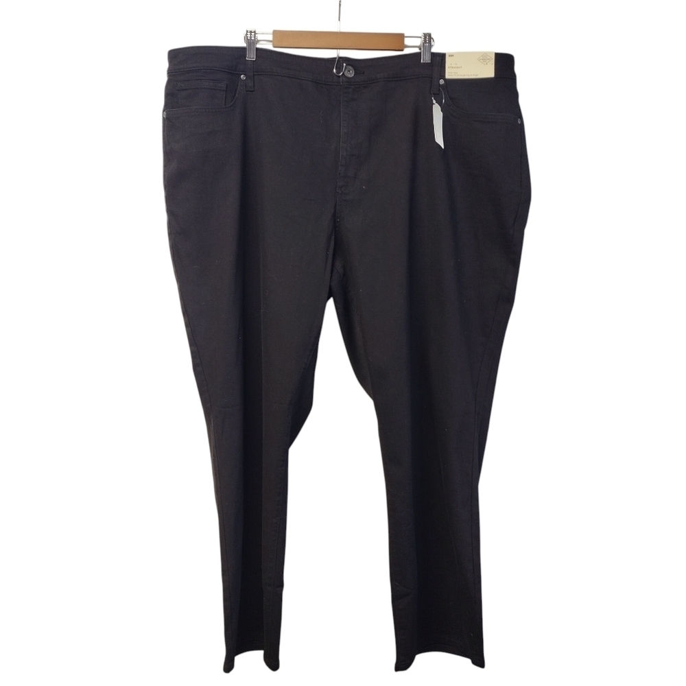 St. John's Bay Womens 30W Black Straight Leg Mid-Rise Pants Stretch Easy Fit NWT